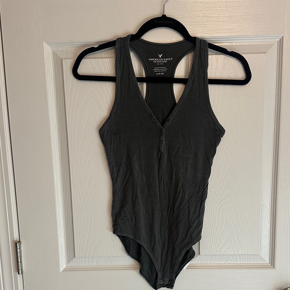 American Eagle Charcoal Distressed Bodysuit